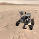 The Perseverance rover on its 3D-reconstructed landscape.
